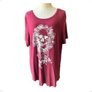 Shiela Rose Gothic Skull Rose Graphic - Maroon - Size 2X (1196-8)